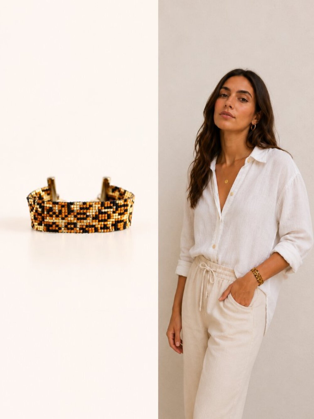 Gold Leopard Beaded Bracelet